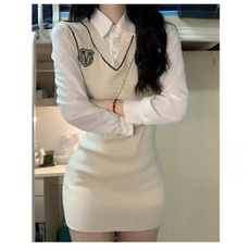 스쿨룩 원피스세트 여성 봄 가을 슬림해 날씬해 보이지만 이너 스커트로 힙 스커트를 감싸준다