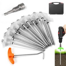 TianFan 20팩 스크류 인 텐트 말뚝 튼튼한 보관 상자 및 육각 헤드 드라이버 페그 풀러 20.3cm(8인치) 그라운드 앵커 인 야광 헤드 캠핑용 금속 스레드 스파, TianFan 20팩 스크류 인 텐트 말뚝, 튼튼한 보