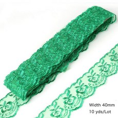 웨딩 장식용 화이트 레이스 리본 자수 트림 DIY 바느질 의류 액세서리 10 야드 40mm, [06] Grass Green, 1개