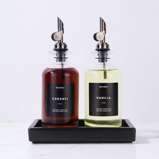 주방용 몰리몰리 올리브 오일 디스펜서 병 커피 시럽 디스펜서. 무게 푸러 세라믹 트레이가 있는 주방용 유리병 디스펜서 | 골드 350ml 2개 세트, 350ml, Set of 1, Gold