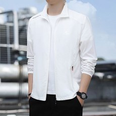 Asure 남성 여름 얇은 자외선 차단 긴팔 바람막이 자켓 경량 냉장고 집업자켓, 화이트