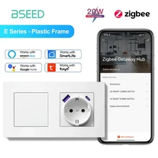 BSEED 와이파이 스마트 터치 스위치 투야 스마트 라이프 앱 컨트롤 플러스 소켓 EU 표준 벽 조명 스위치, A. Socket Without Wifi, 06 1G Double Socket_01 EU 표준