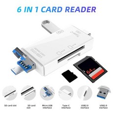 다기능 OTG 카드 리더 3.0 마이크로 SD TF 메모리 리더 USB C 플래시 드라이브 어댑터 고속 전송 휴대폰 노트북 6 in 1, 6 in 1 Card Re W, 1개