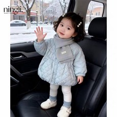 NINGLI 女童菱格棉服外套 - 加絨加厚保暖公主寶寶棉外套 (台灣出貨)