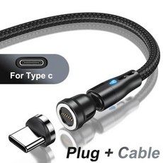 AUFU 540 회전 마그네틱 케이블 고속 충전 C타입 케이블 아이폰 샤오미 리얼미 마이크로 USB 자석 충전기 휴대폰 데이터 코드 5A, 2m, 3)Black for Type C, 1개