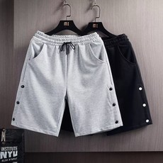 時尚排扣短褲男生運動籃球五分褲，寬鬆休閒闊腿沙灘大褲衩，舒適透氣速乾排汗。