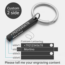 개인 맞춤 키체인 스테인리스 스틸 3D 바 키링 맞춤 각인 텍스트 날짜 키체인 링 홀더 사랑 선물, Black Two Sides, [04] Black Two Sides