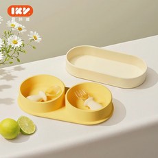 IKY 爱咔威 兒童餐盤, 3格硅膠餐盤【淺黃】+ppsu小圓柄叉勺, 1個