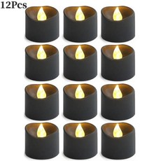LED초 12개 Flameless 블랙 LED 전자 양초 배터리 운영 옐로우 빛 할로윈 크리스마스 파티