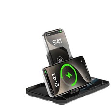 六合一無線充電座，30W快充，RGB氛圍燈，可折疊手機/耳機/手錶充電器, 黑色, 2024112702