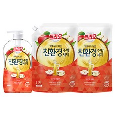 트리오 발효식초 담은 주방세제 애플 용기 680ml 1개 + 리필 1.2L 2개, 트리오 발효식초 담은 주방세제 애플 용기 680ml,