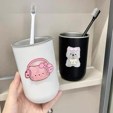 可愛304不鏽鋼漱口杯 家用情侶牙刷杯 防黴兒童洗漱水杯 一家四口適用, 藍杯-藍帽小狗,301-400ml, 1個