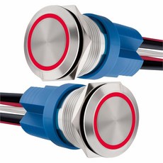 [ 662547 ] 정돈된 16mm LED 순간 푸시 버튼 스위치 12-24V DC 20A 1NO 온오프 와이어 소켓 포함 1.6cm(0.6인치) 장착 구멍(2 레드 22m