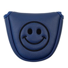 GOOACTION Golf Mallet 퍼터 헤드커버 스마일 자수 포함 네이비 블루 가죽 질감 자석 잠금 방수