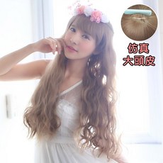 高仿真大頭皮美人魚頭三管電棒超長髮(加大仿真頭皮)MA187, 奶油黃