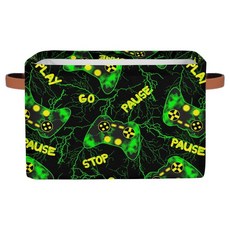 Ackutea Axolotl 보관 바구니 - 귀여운 대형 접이식 직사각형 선반 옷장 정리함 통 어린이 장난감 옷 책 욕실 아기방 장식 선물 바구니, 그린 게임 컨트롤러