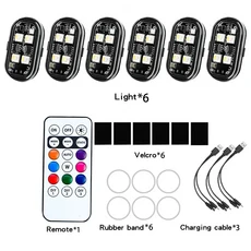 2/4pcs 무선 LED 스트로브 조명 자동차 장식 분위기 8 색 충전식 Led 충돌 방지 경고등, 03 6x, 01 8 colors