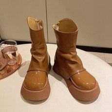 堆堆靴 馬蹄靴 褲管靴 辣妹風厚底短靴 鬆糕大頭馬丁靴, 棕色,40, 棕色