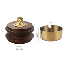 北歐風實木煙灰缸 帶蓋防飛灰設計 客廳家用圓形煙缸 防塵密封煙具組 居家質感擺飾 簡約風格, 1個, 金色內膽*1