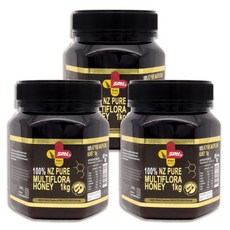 South Pacific H 퓨어 뉴질랜드 천연 멀티플로라 허니 꿀 3kg, 향긋하고 달콤한 천연 잡화꿀, 3개, 1kg