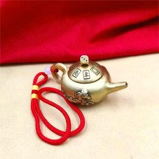 黃銅迷你茶壺 龍鳳雕刻 手把玩轉轉壺 麻將用品 工藝品 擺飾 禮品 銅製 招財小物+黃銅把把壺轉轉+精編紅繩