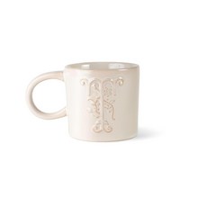 Fringe 스튜디오 라운드 스톤웨어 머그 \"FUNNY FACES\" 지름 8.6cm(3.4인치) X 높이 8.9cm(3.5인치) 전자레인지 사용 가능 (428046), "T", 화이트