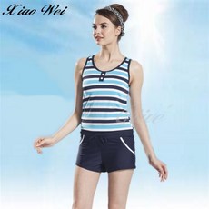 泳之美品牌 台灣製假兩件式連身褲泳裝 時尚兩件式連身褲泳裝 (M-XL), M