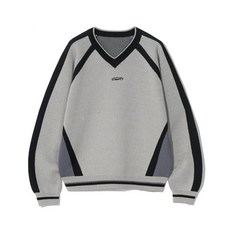 코드그라피 CGP 라인 오버핏 배색 브이넥 니트_멜란지그레이