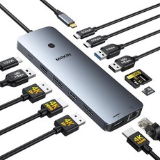 맥북 프로/에어용 맥 동글 USB 포트 3개 C to HDMI RJ45 이더넷 MOKiN 9 in 1 HDMI 어댑터 100W PD 충전 SD/TF 카드 리더기 허, 14 IN 1