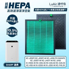 LuAir 適用於 Sharp 空氣清淨機濾網 抗菌 HEPA 高效濾淨 99.9% 急速淨化 活性碳濾芯, 1個, 高效抗菌HEPA濾芯1+蜂巢顆粒碳網1