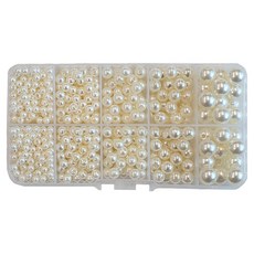 [루앤블리] 예쁜 모조진주 모양진주 비즈 공예 키트 DIY 팔찌 반지 키링 만들기 부자재 10칸, 1개, 1. 동글이 1개, 1. 동글이