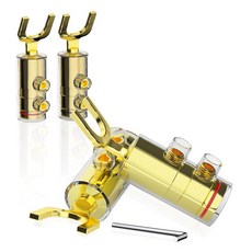 Preffair 24k 도금 AV 더블 스피커 AWG 13 18 케이블 앰프 스크류 Hi Fi 도금 4mm 스테레오 스페이드 오디오 SY1522 게이지 와이어 4개 2쌍 사이즈, SY1538, 금 도금