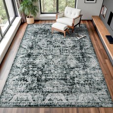 QXKAKA 5x8 미끄럼 방지 영역 러그 거실용 모던 소프트 러그 세탁기 세척 가능 반려동물 친화적인 논 쉐딩 침실 다이닝룸 주방 홈 오피스 바닥 - 회색, White Green, 6' x 9' (Rectangular)