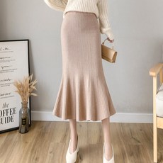 스타일아유 4컬러 하이웨스트 슬림핏 머메이드 프릴 롱 니트 스커트 SK0387