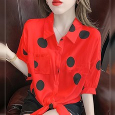 티류으스 단체용 댄스복 셔츠 라인댄스 장구 아랑고고 땡땡이 패턴 블라우스