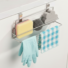 홈앤로그 2단 무타공 스텐 싱크대 행주 걸이, 1개, 실버