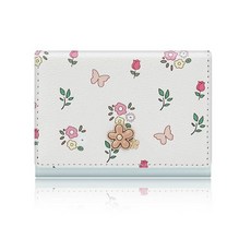 [ 1262131 ] 데노빈 여성용 작은 지갑 귀여운 3단 접이식 꽃 신용카드 동전 홀더 신분증 창이 있는 열쇠 현금 교환용 블루