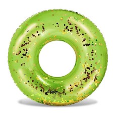 POZA 공기 주입식 수영장 튜브 - 프리미엄 반짝이는 색종이 조각 튜브 어린이 성인을 위한 링 해변 호수용 튼튼한 파티 91.4cm(36인치) 옐로우 골드 207382, 그린 골드