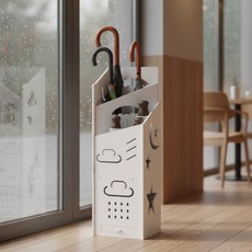 큰나무 화이트 인테리어 우산꽂이 장우산 단우산 일체형 조립식, 1개
