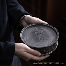 貓嶼 高端古錫壺承 家用儲水幹泡盤 旅行蓄水茶海 辦公室金屬小茶盤幹泡臺, 連年有餘, 1個