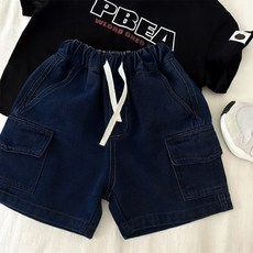兒童牛仔短褲，鬆緊腰帶設計，舒適耐磨，時尚百搭款