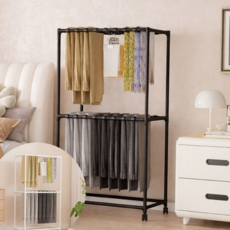 이동식 스탠드 행거 시스템 옷걸이 드레스룸 옷장 선반, 블랙 2단, 2단 블랙