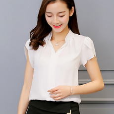 Bebedi 女款素色立領短袖襯衫