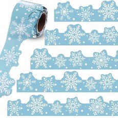 Fuutreo 10m(33피트) 겨울 눈송이 게시판 테두리 크리스마스 블루 화이트 다이 컷 보드 트림 칠판 벽 장식 초등학교 교실 가정 문 파티 용품, Fuutreo 10m(33피트) 겨울 눈송이 게시판 테