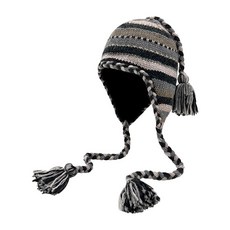 2025秋冬新款 民族風條紋長辮針織粗毛綫帽子女2024秋冬新款係帶保暖複古包頭帽 P