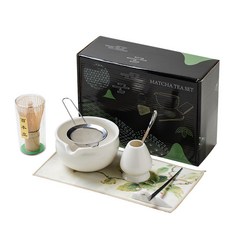 日式抹茶碗陶瓷套裝 茶筅竹子抹茶刷 宋代點茶道配件, 1個, ZXL啞光粉凹紋碗4件套（黑彩盒）,其它