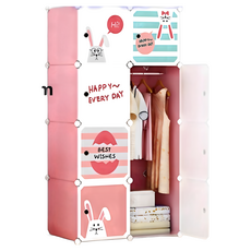 組合式卡通圖案收納櫃, 粉色