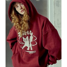 엔피스튜디오 NP STUDIO 네코 팜 로고 오버핏 후드 티셔츠 버건디 논기모 OR 기모