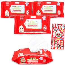 Cocomelon 아기 물티슈 벌크 세트 - 머리부터 발끝까지 클렌징 플러스 스티커용 무향 부드러운 216개 번들 | 아기 아동용 CoComelon 여행 세트143304
