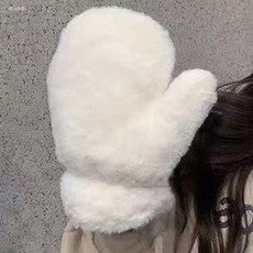 可愛小云朵女冬季加絨加厚保暖學生騎行全包連指毛絨手套